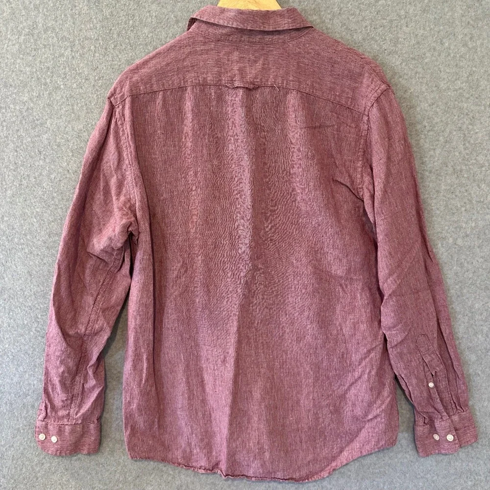 Banana Republic Mens Linen Slim Fit Shirt Long Sleeve Red Micro Stripe Large